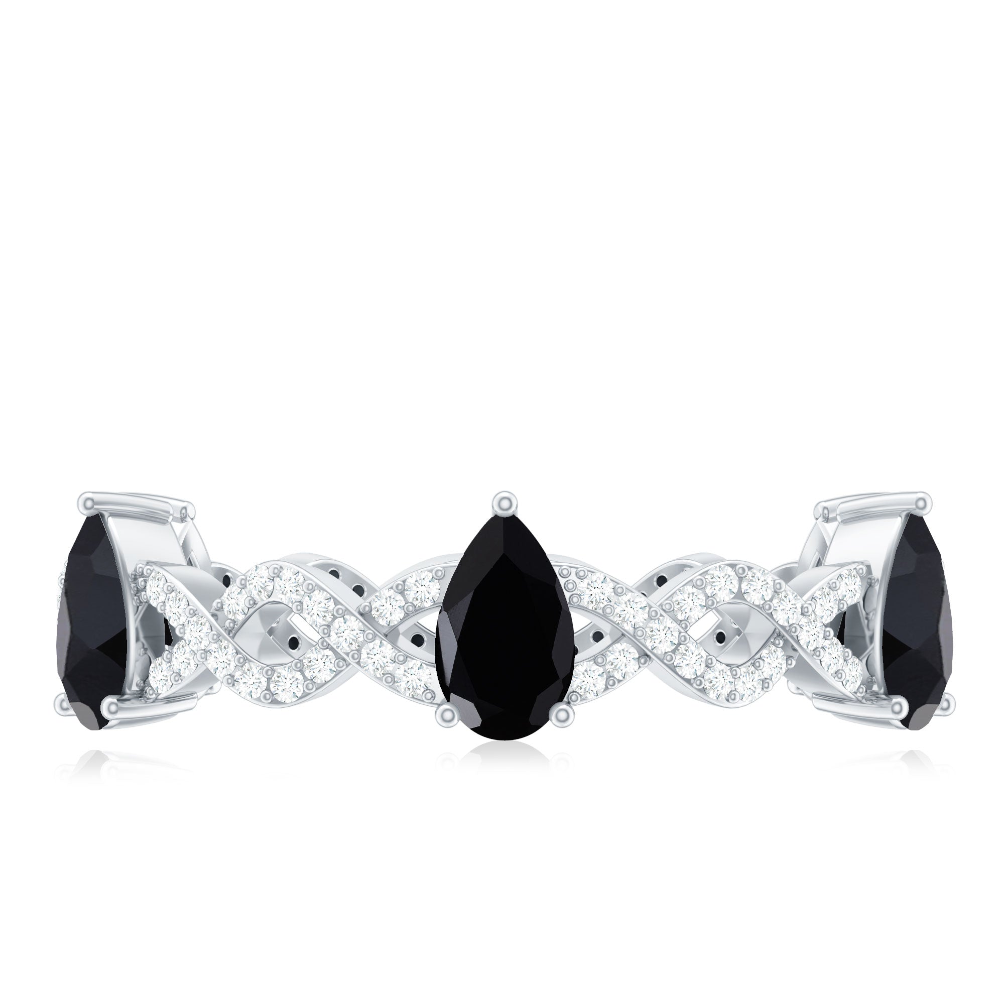 Natural Pear Shape Black Spinel Diamond Eternity Ring with Crossover Band