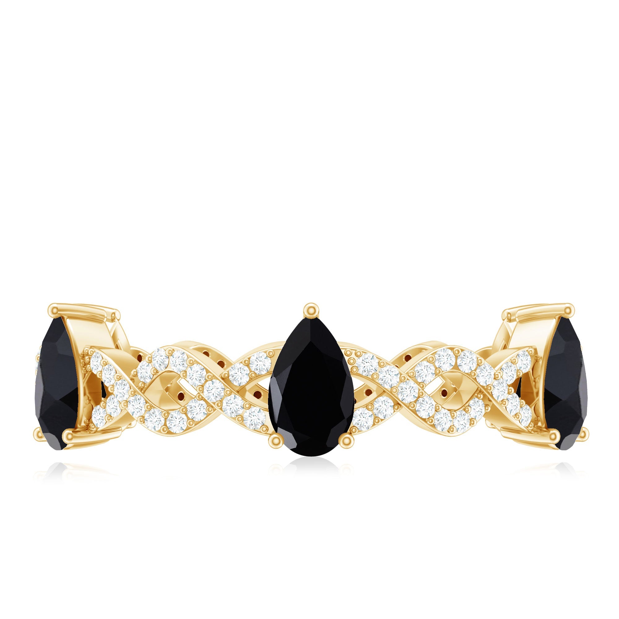 Natural Pear Shape Black Spinel Diamond Eternity Ring with Crossover Band