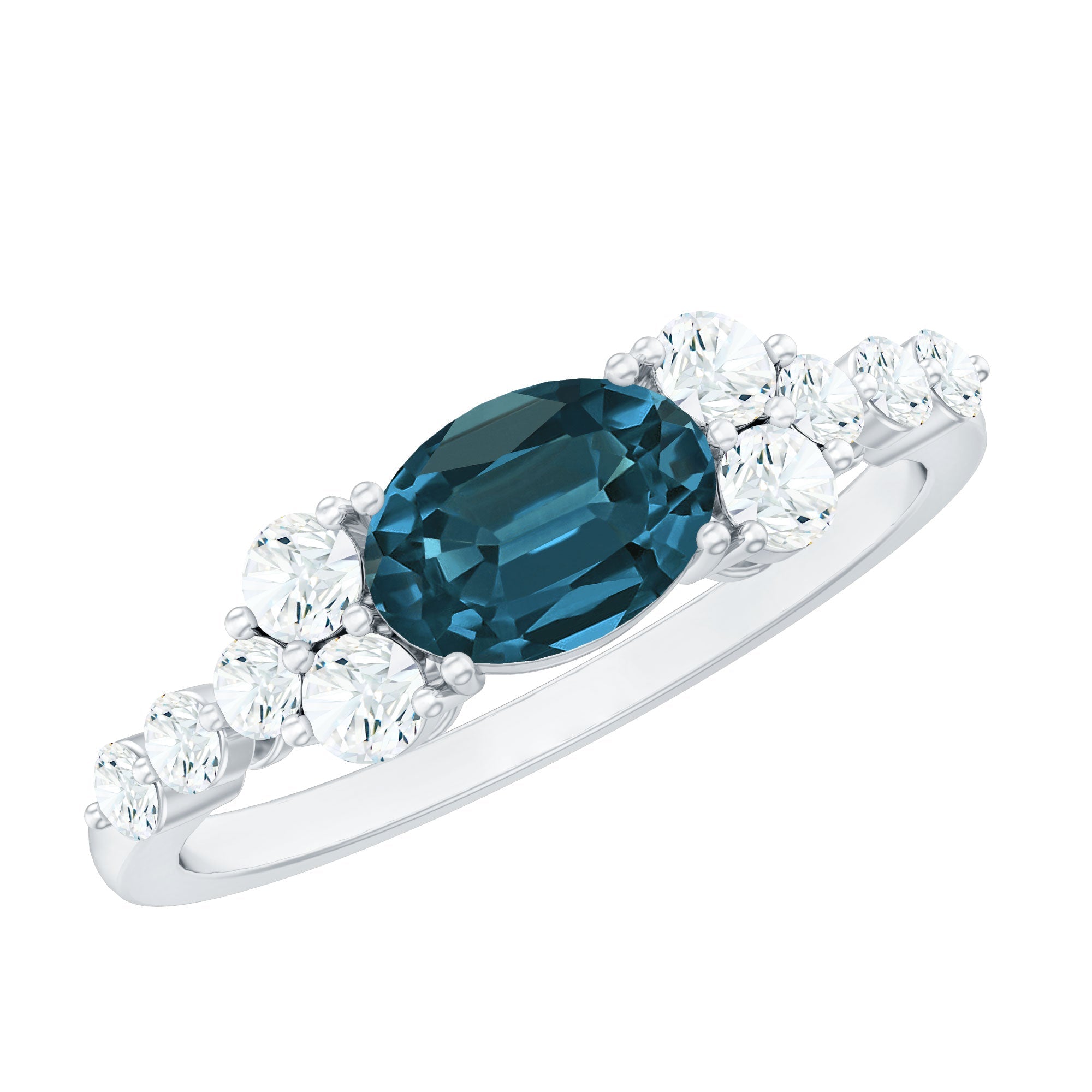 6X8mm Oval Cut London Blue Topaz Promise Ring with Diamond