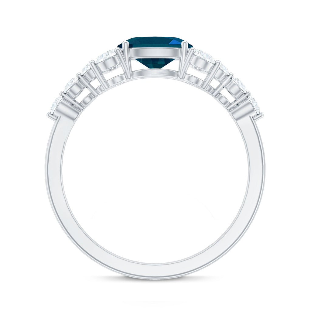 6X8mm Oval Cut London Blue Topaz Promise Ring with Diamond