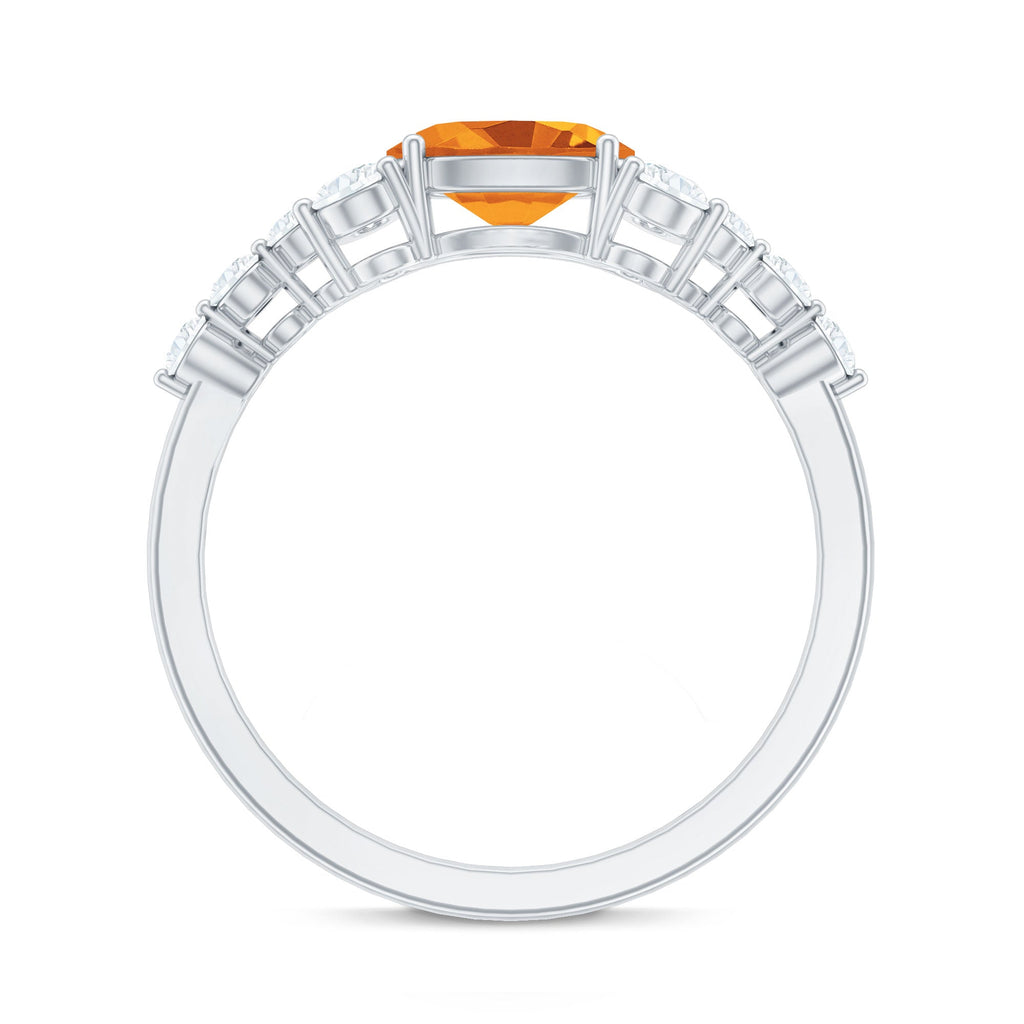 Certified Real Oval Citrine East West Engagement Ring with Diamond