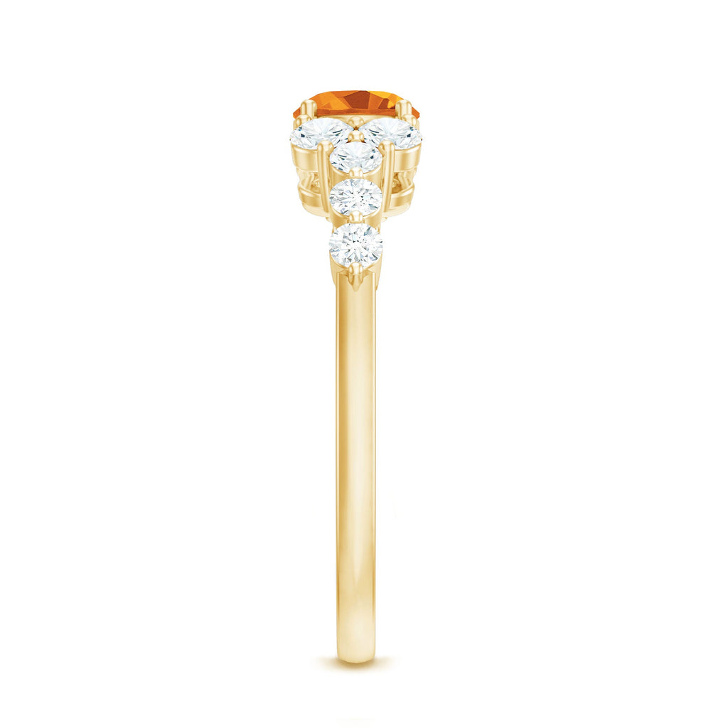 Certified Real Oval Citrine East West Engagement Ring with Diamond