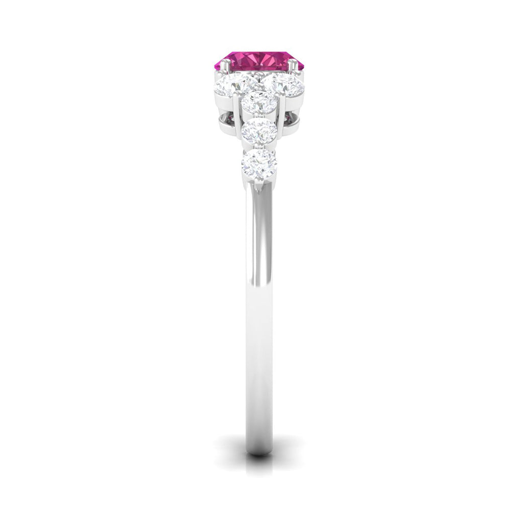 Pink Tourmaline Solitaire East West Ring with Diamond Side Stones