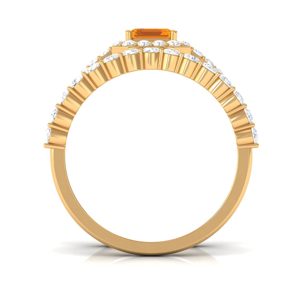 Real Fire Opal and Moissanite Stackable Ring Set