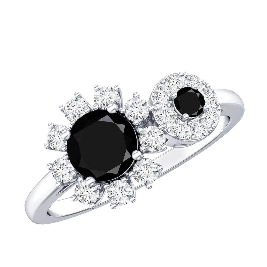 Created Black Diamond Designer Halo Engagement Ring with Diamond
