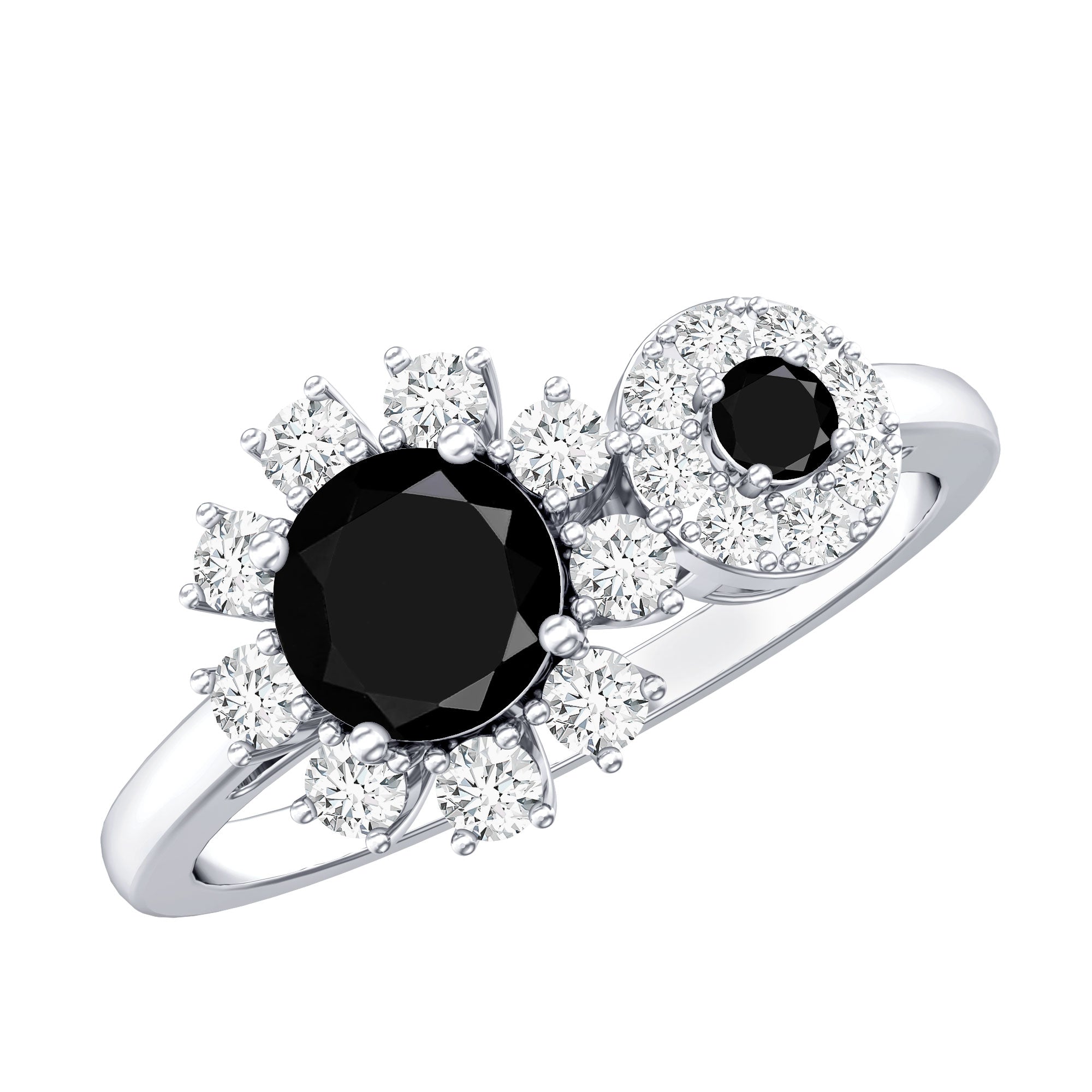 Created Black Diamond Designer Halo Engagement Ring with Diamond