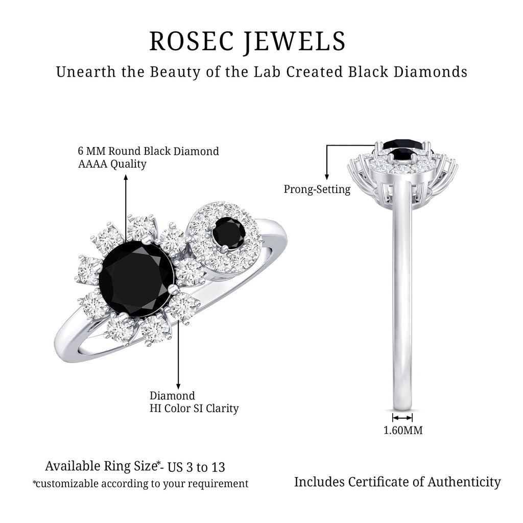 Created Black Diamond Designer Halo Engagement Ring with Diamond