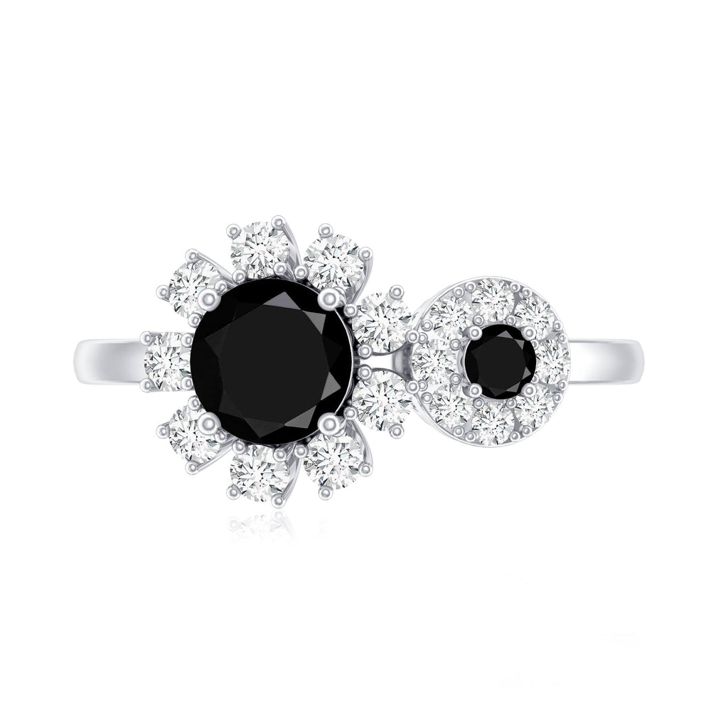 Created Black Diamond Designer Halo Engagement Ring with Diamond