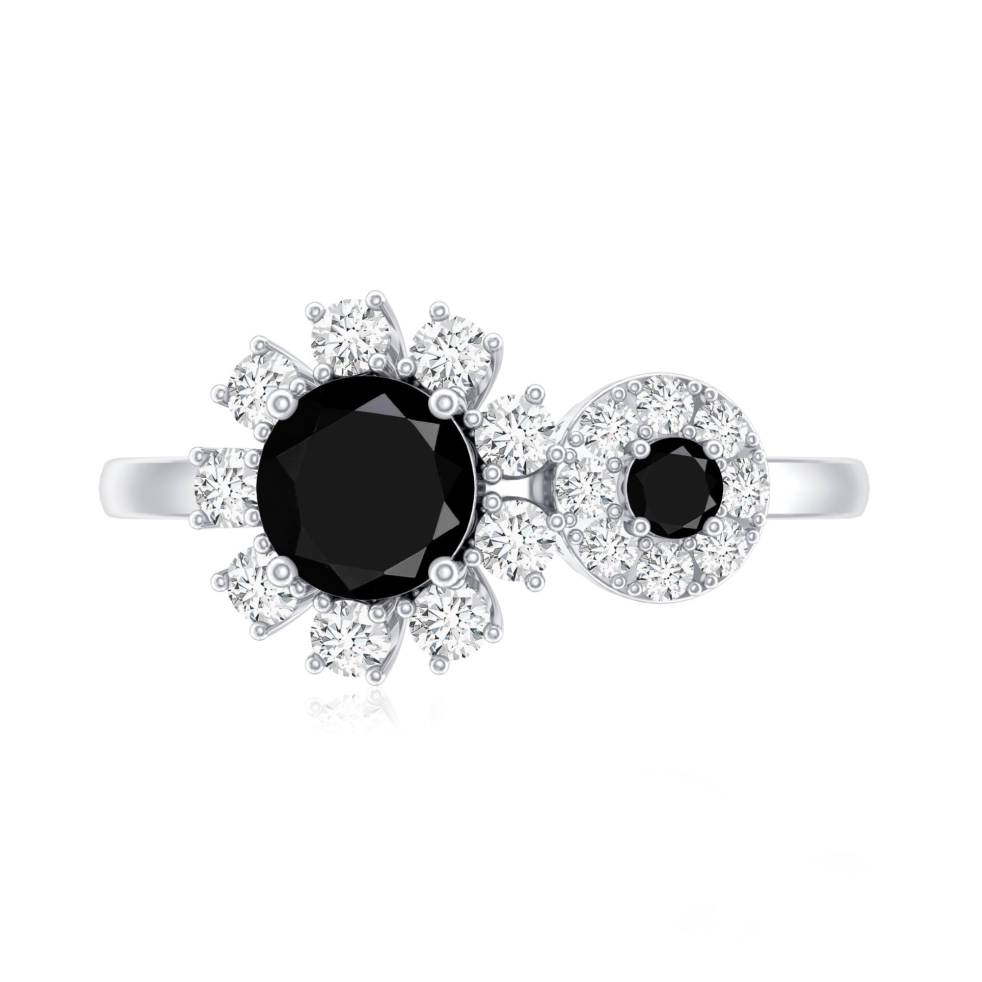 Created Black Diamond Designer Halo Engagement Ring with Diamond