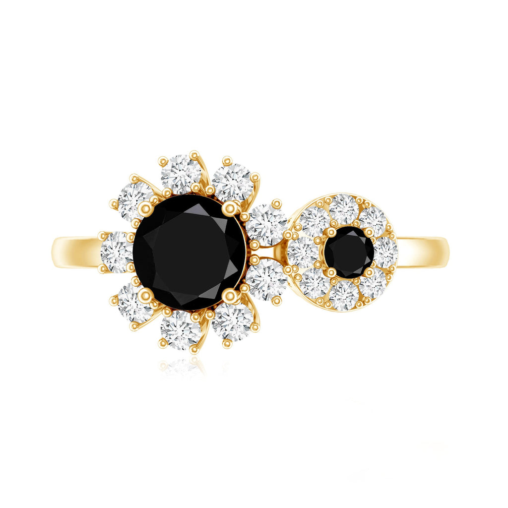 Created Black Diamond Designer Halo Engagement Ring with Diamond