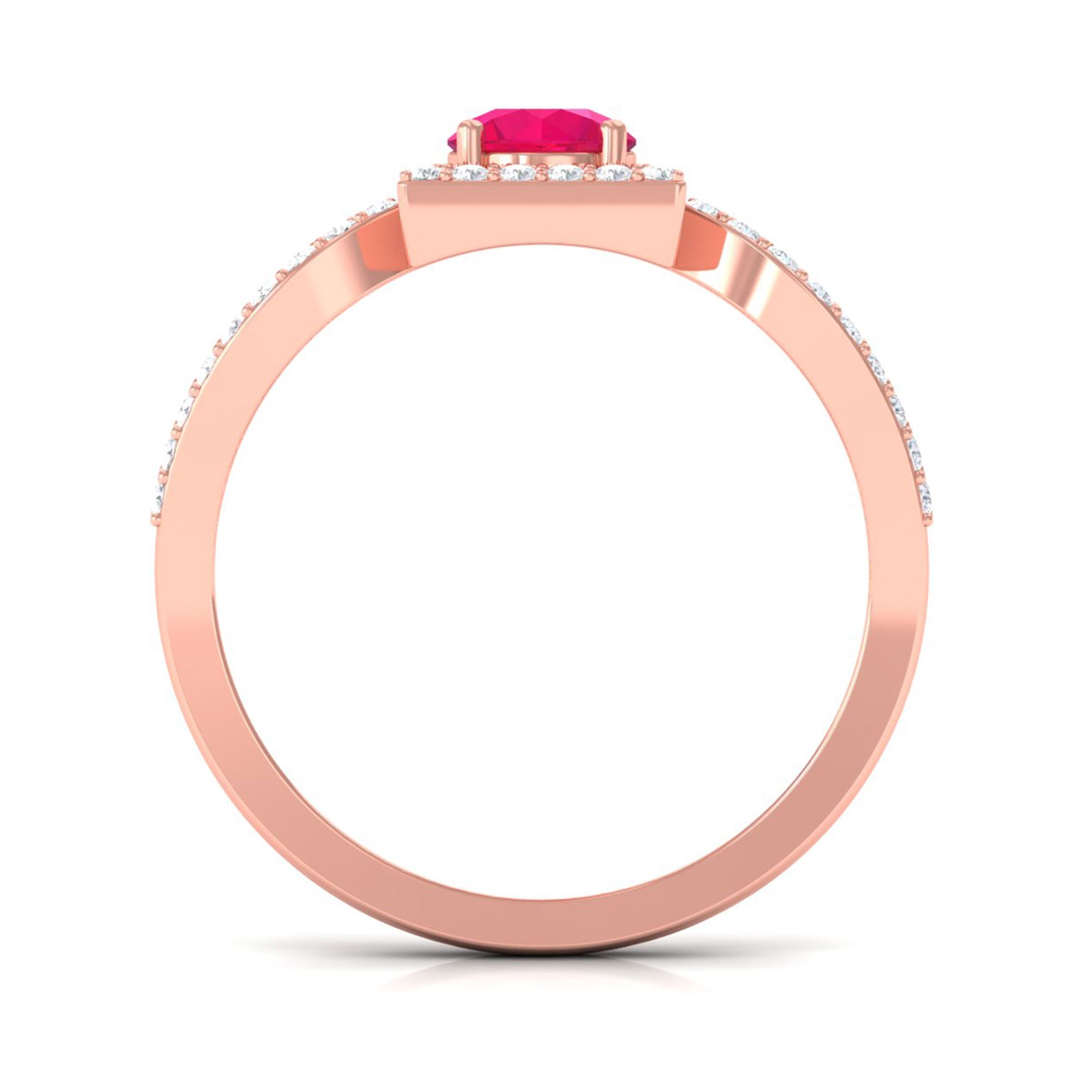 Split Shank Ruby Halo Engagement Ring with Diamond