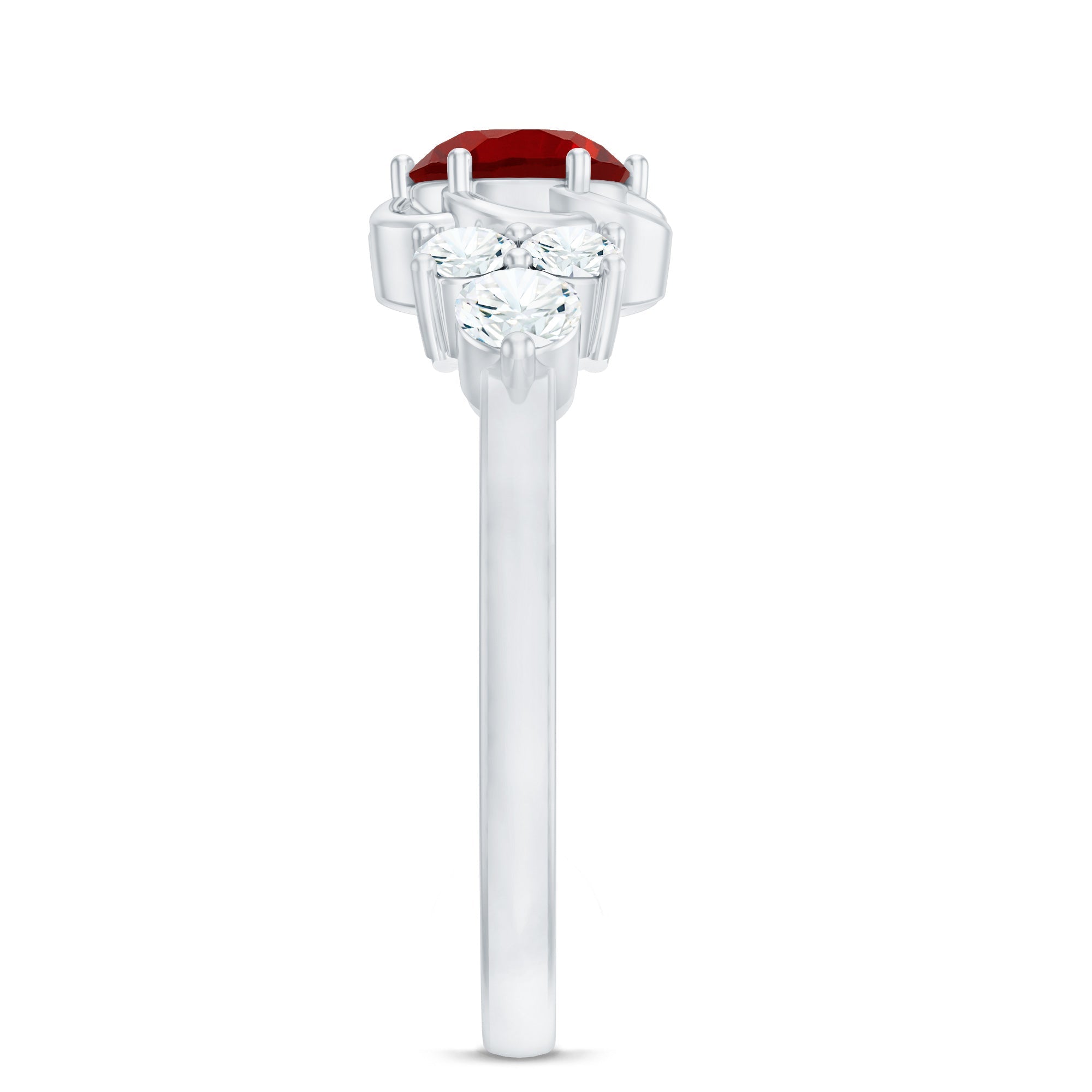 Lab Grown Ruby Flower Ring with Diamond Trio
