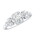 Certified Round Moissanite Flower Engagement Ring