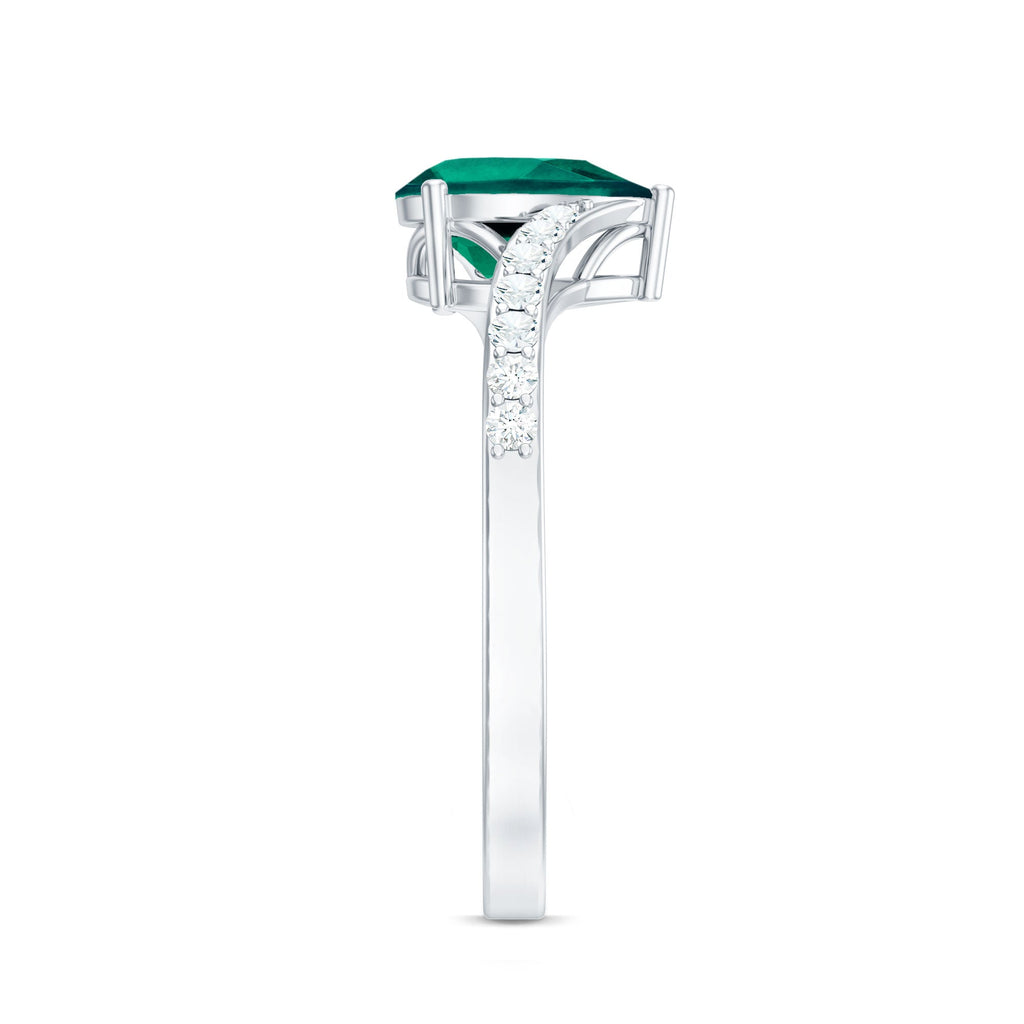 Classic Lab Grown Emerald Diamond Teardrop Engagement Ring with Bypass Shank
