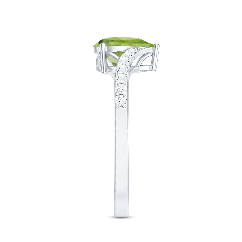 1 Carat Pear Shaped Peridot Engagement Ring with Diamond Bypass Shank
