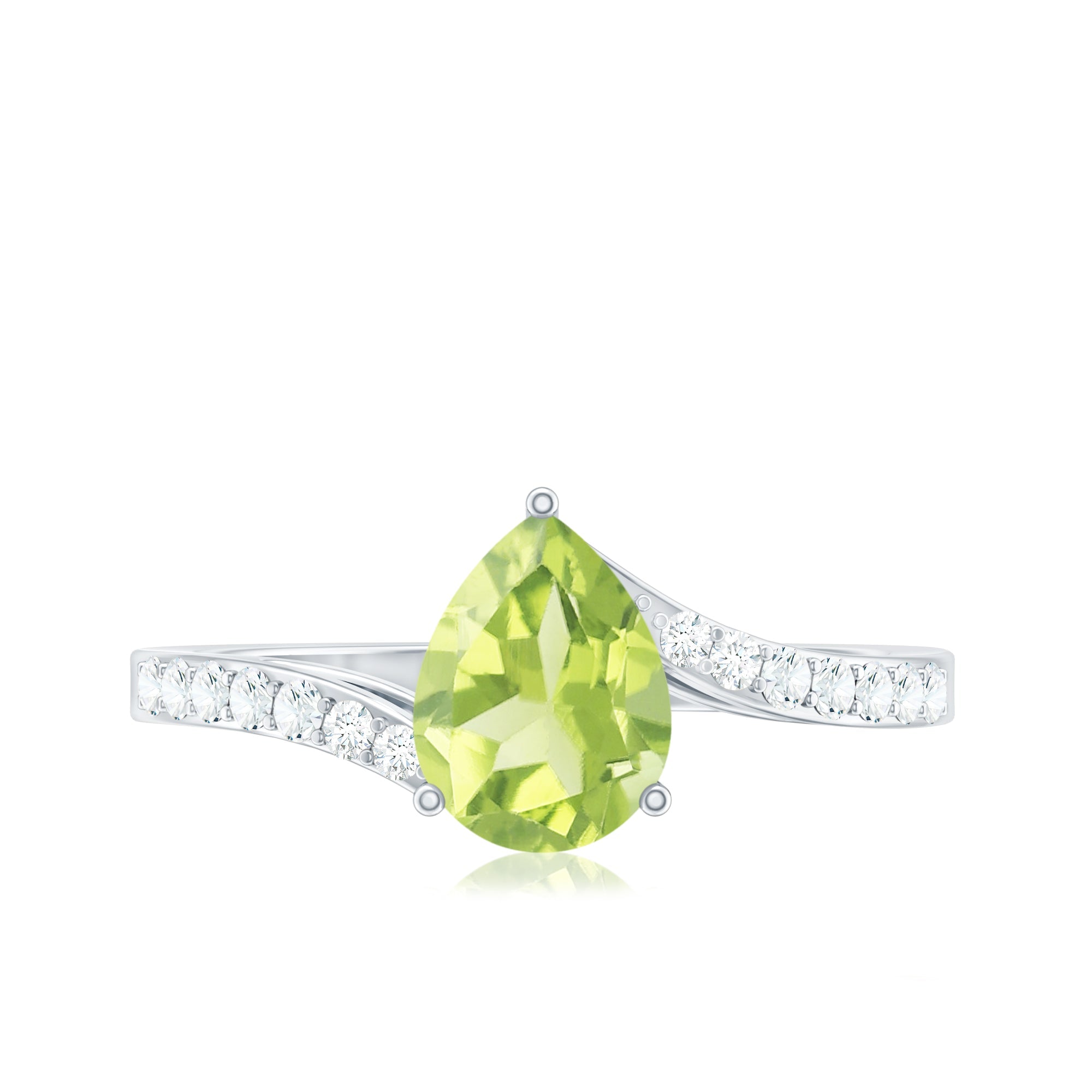 1 Carat Pear Shaped Peridot Engagement Ring with Diamond Bypass Shank