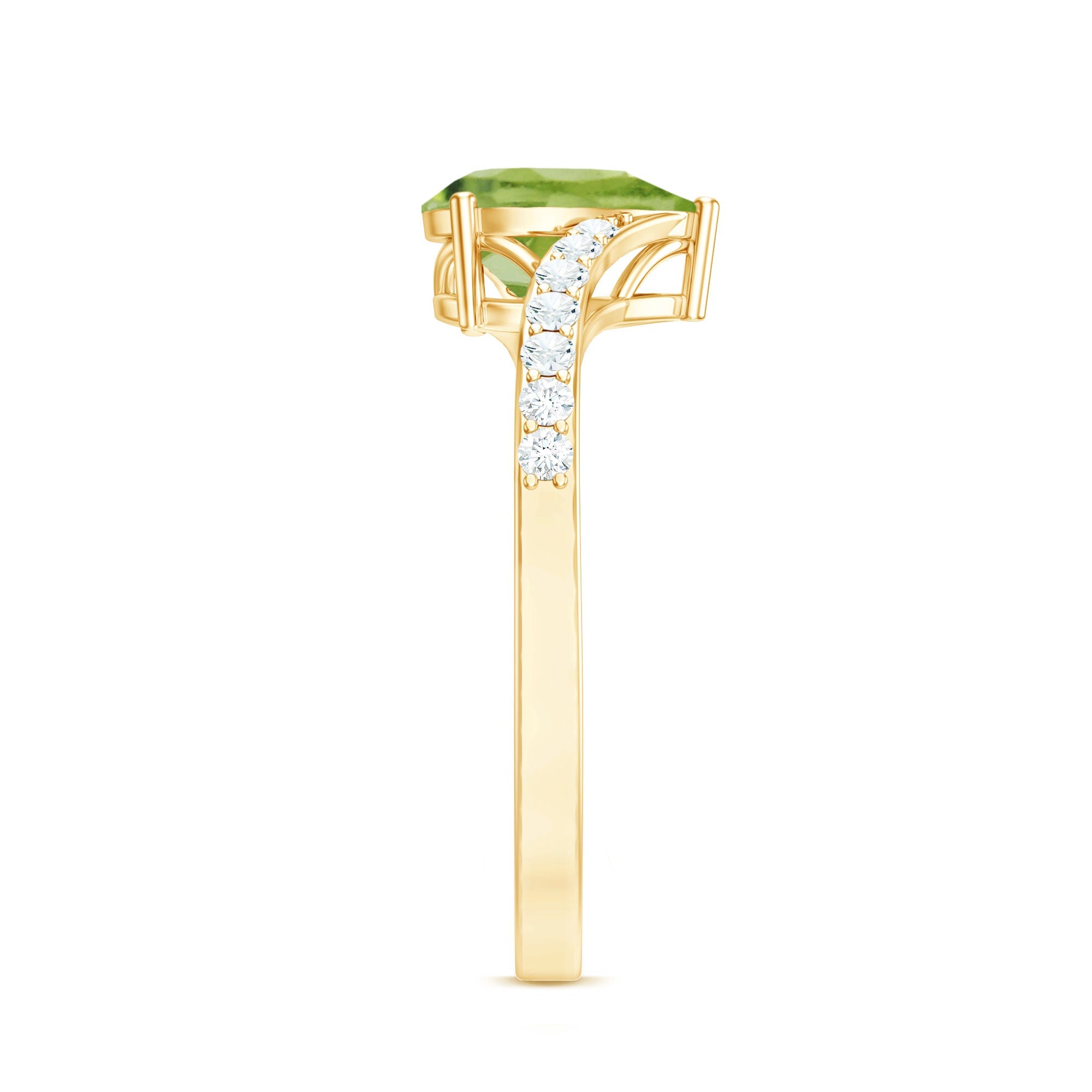 1 Carat Pear Shaped Peridot Engagement Ring with Diamond Bypass Shank