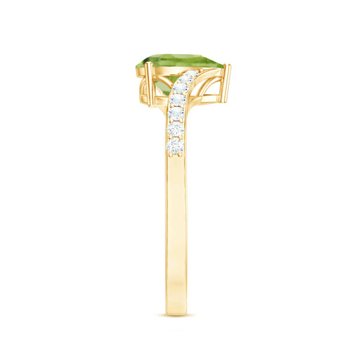 1 Carat Pear Shaped Peridot Engagement Ring with Diamond Bypass Shank