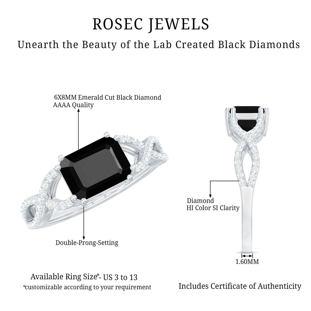 Octagon Created Black Diamond East-West Crossover Ring with Diamond