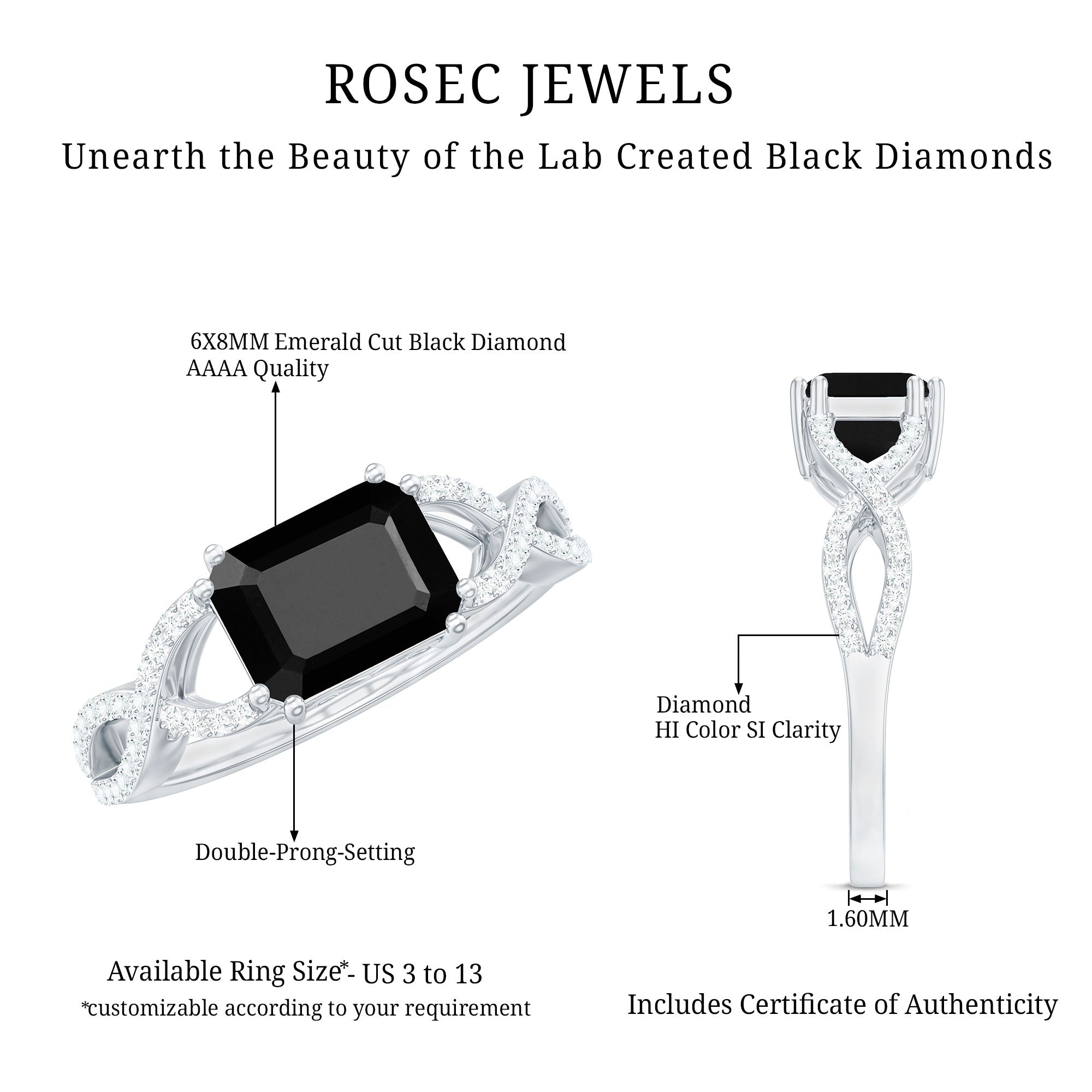 Octagon Created Black Diamond East-West Crossover Ring with Diamond