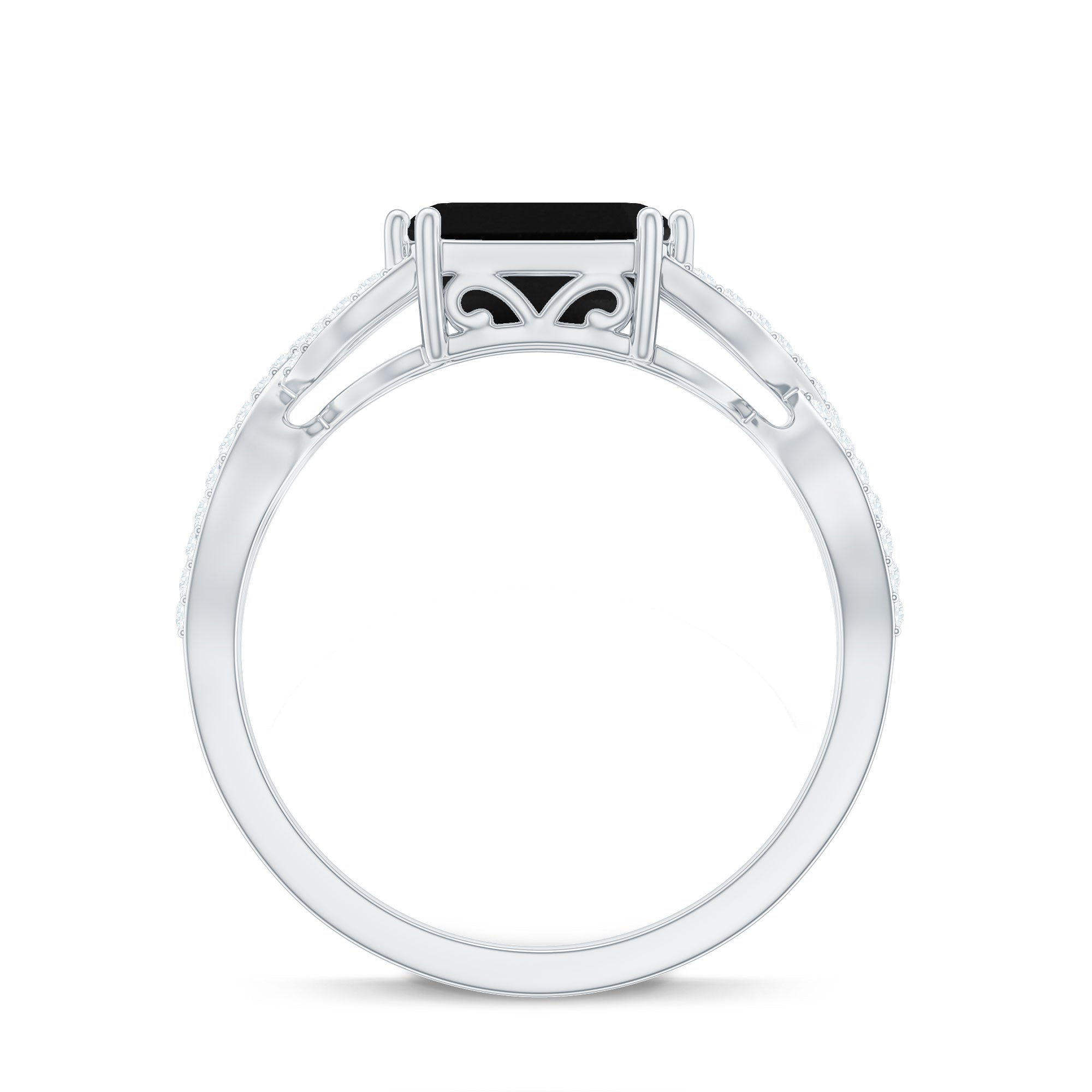 Octagon Created Black Diamond East-West Crossover Ring with Diamond