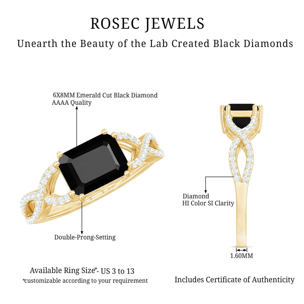 Octagon Created Black Diamond East-West Crossover Ring with Diamond
