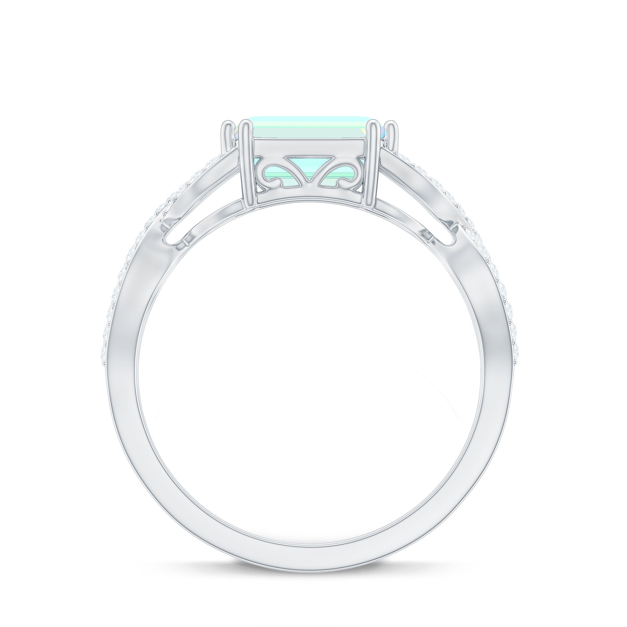 Natural Emerald Cut Opalescent Diamond Engagement Ring in East West Style
