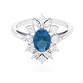 6X8mm Oval Cut London Blue Topaz Big Statement Ring with Moissanite
