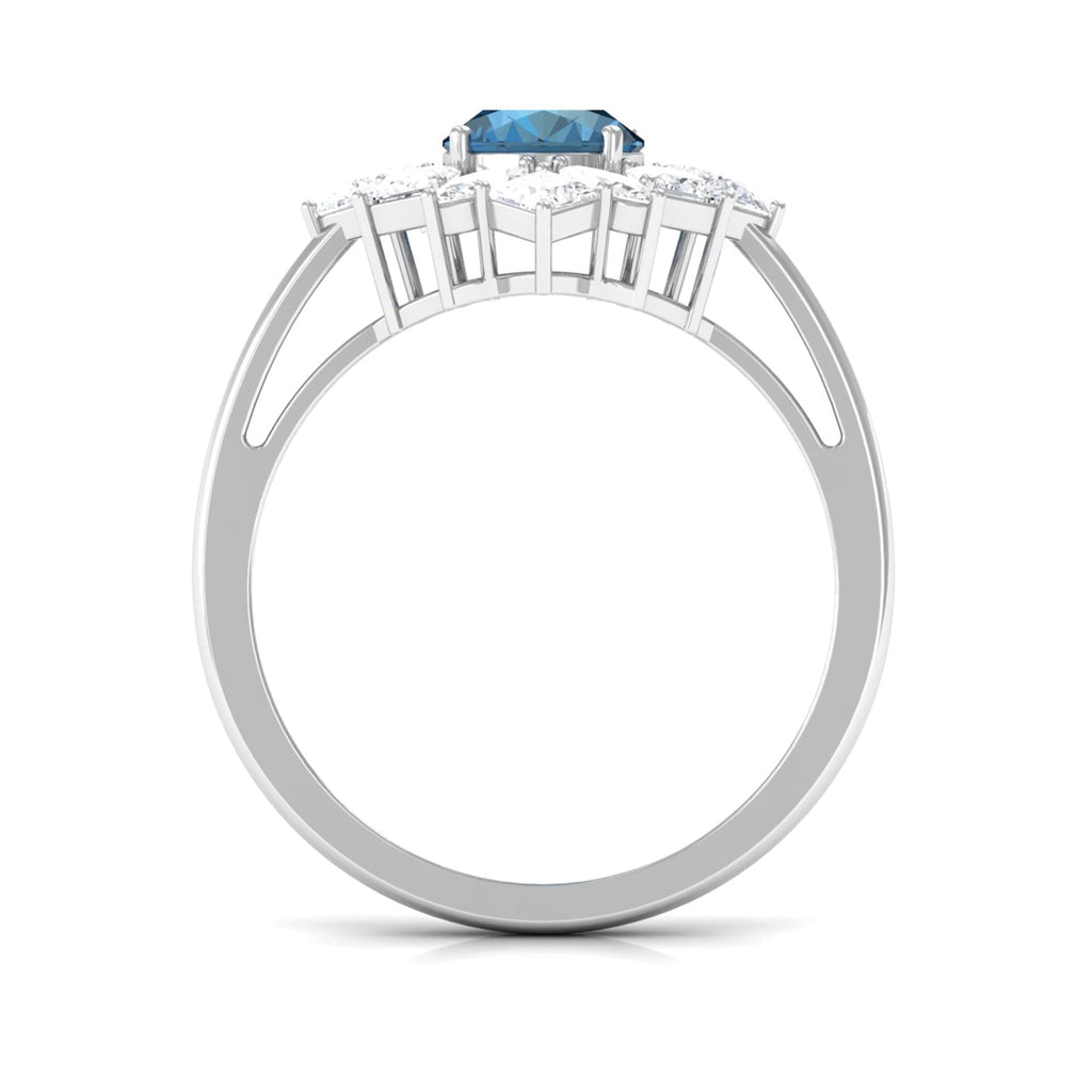6X8mm Oval Cut London Blue Topaz Big Statement Ring with Moissanite