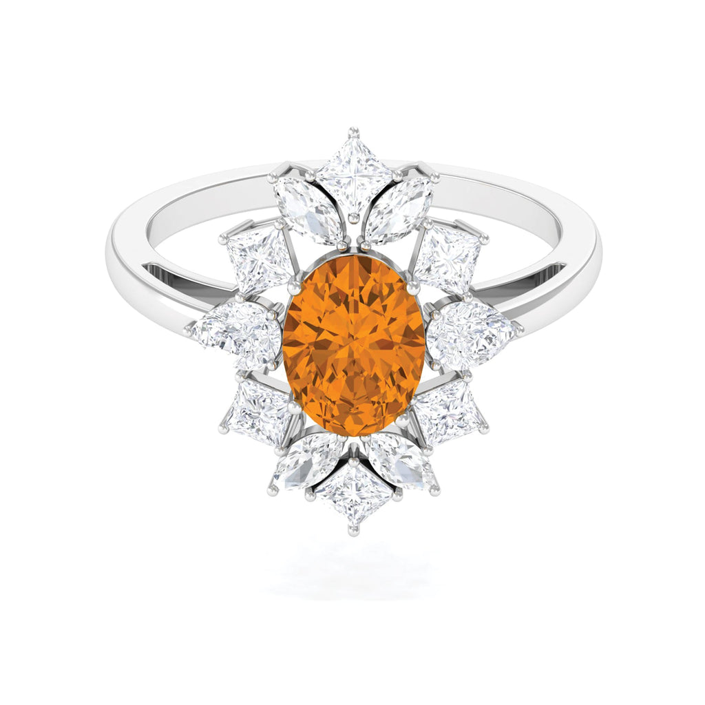 2.25 CT Oval Cut Citrine Cocktail Ring with Moissanite Stones