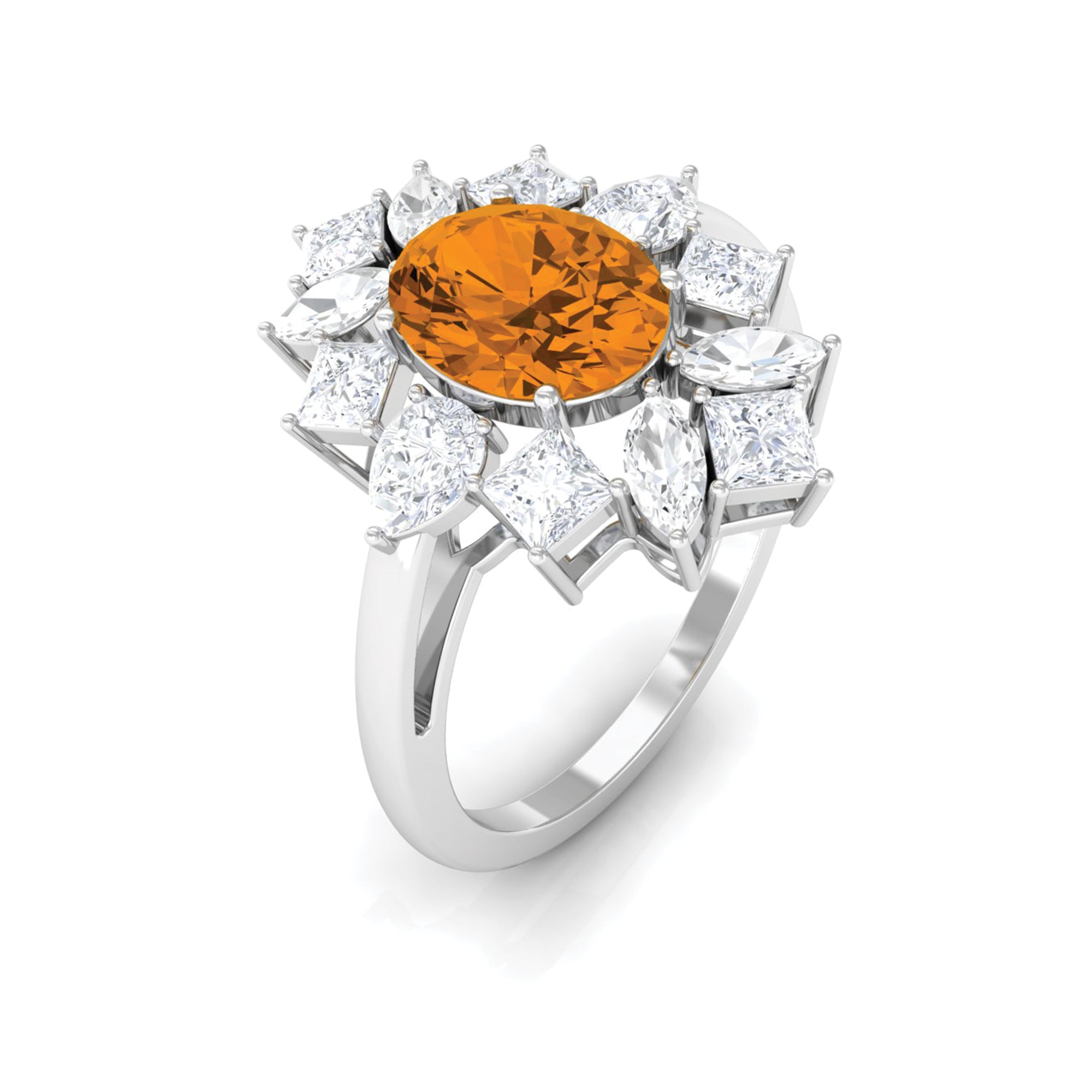 2.25 CT Oval Cut Citrine Cocktail Ring with Moissanite Stones