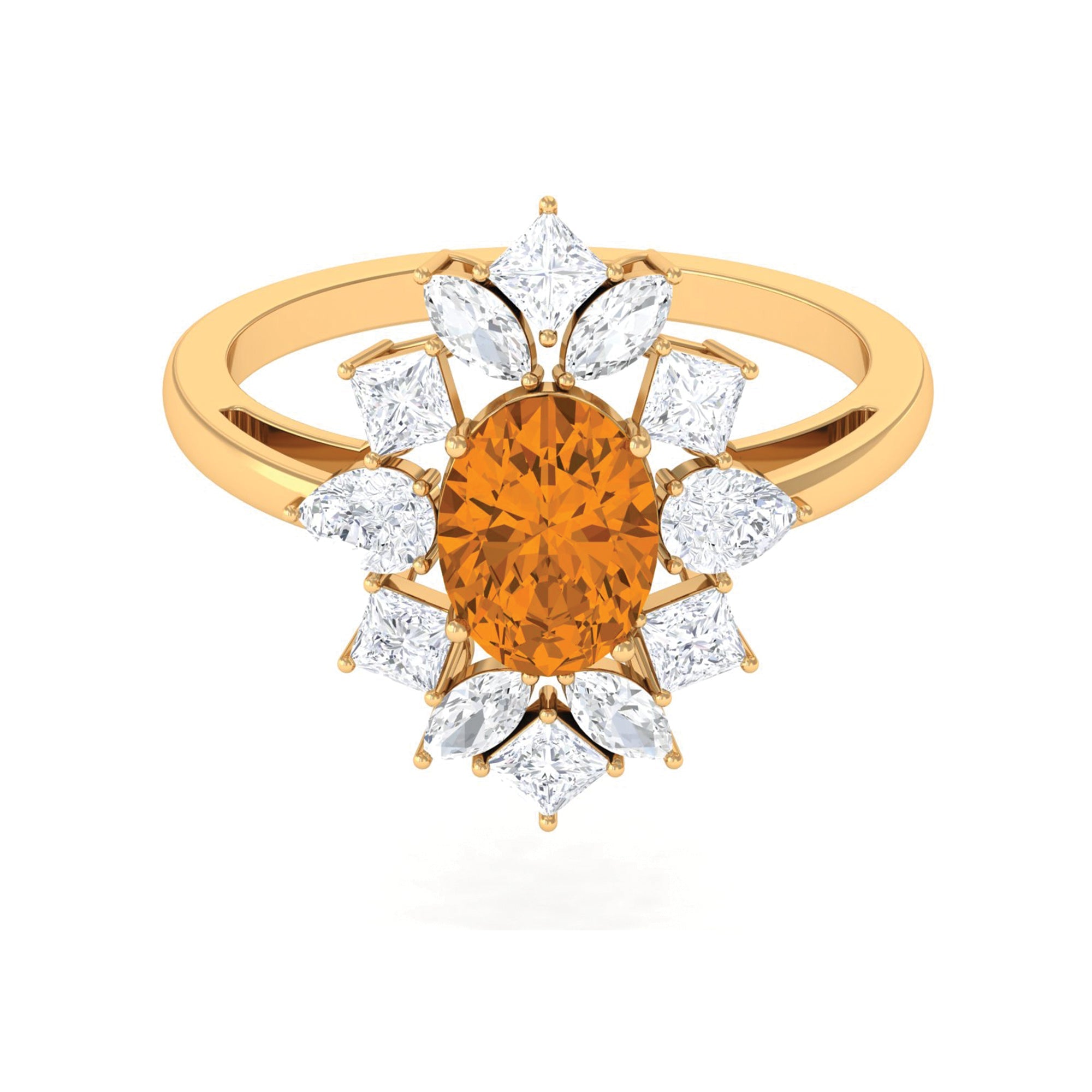 2.25 CT Oval Cut Citrine Cocktail Ring with Moissanite Stones
