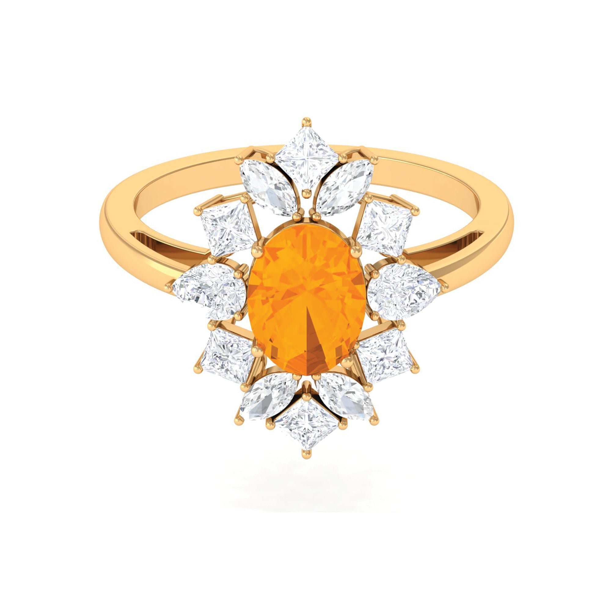 2.25 CT Oval Fire Opal Cocktail Engagement Ring with Moissanite