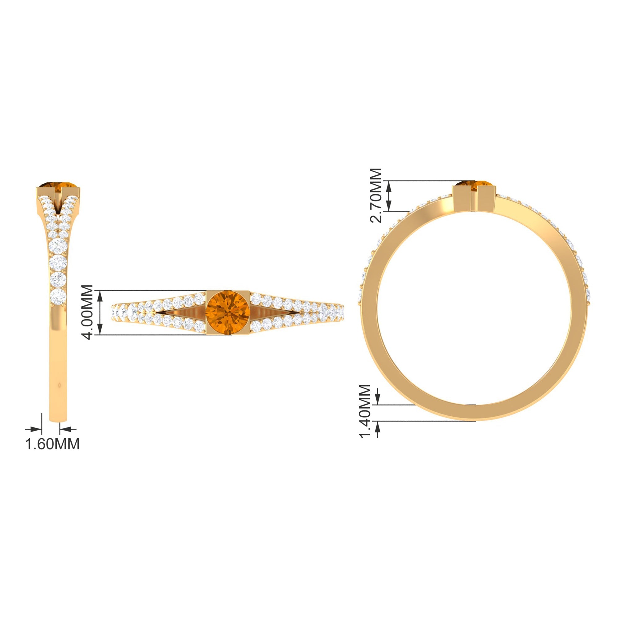 0.50 CT Split Shank Citrine Promise Ring with Diamond Accent