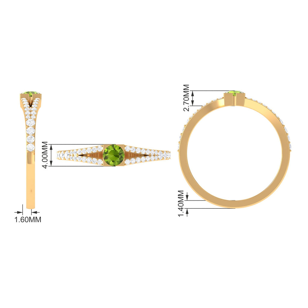0.50 CT Split Shank Peridot Promise Ring with Diamond Accent