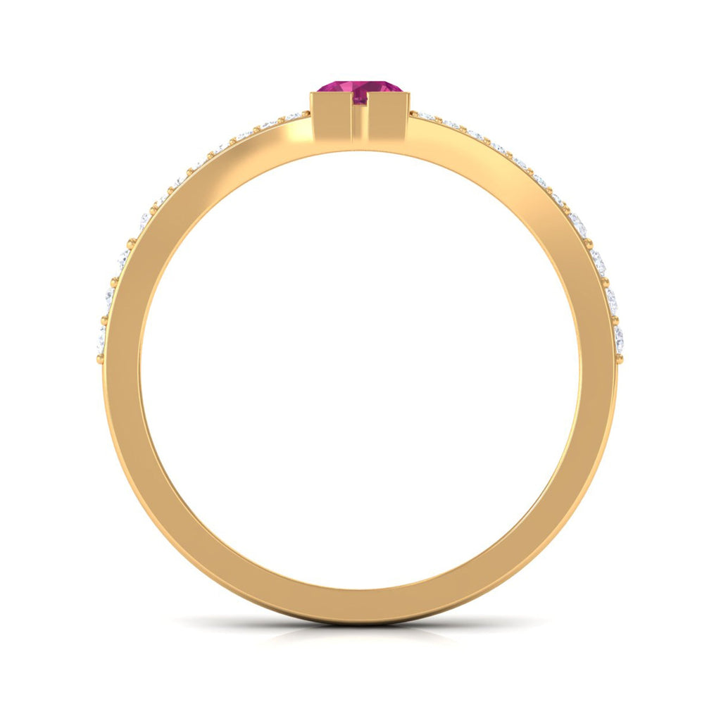 Minimal Pink Tourmaline Split Shank Ring with Diamond