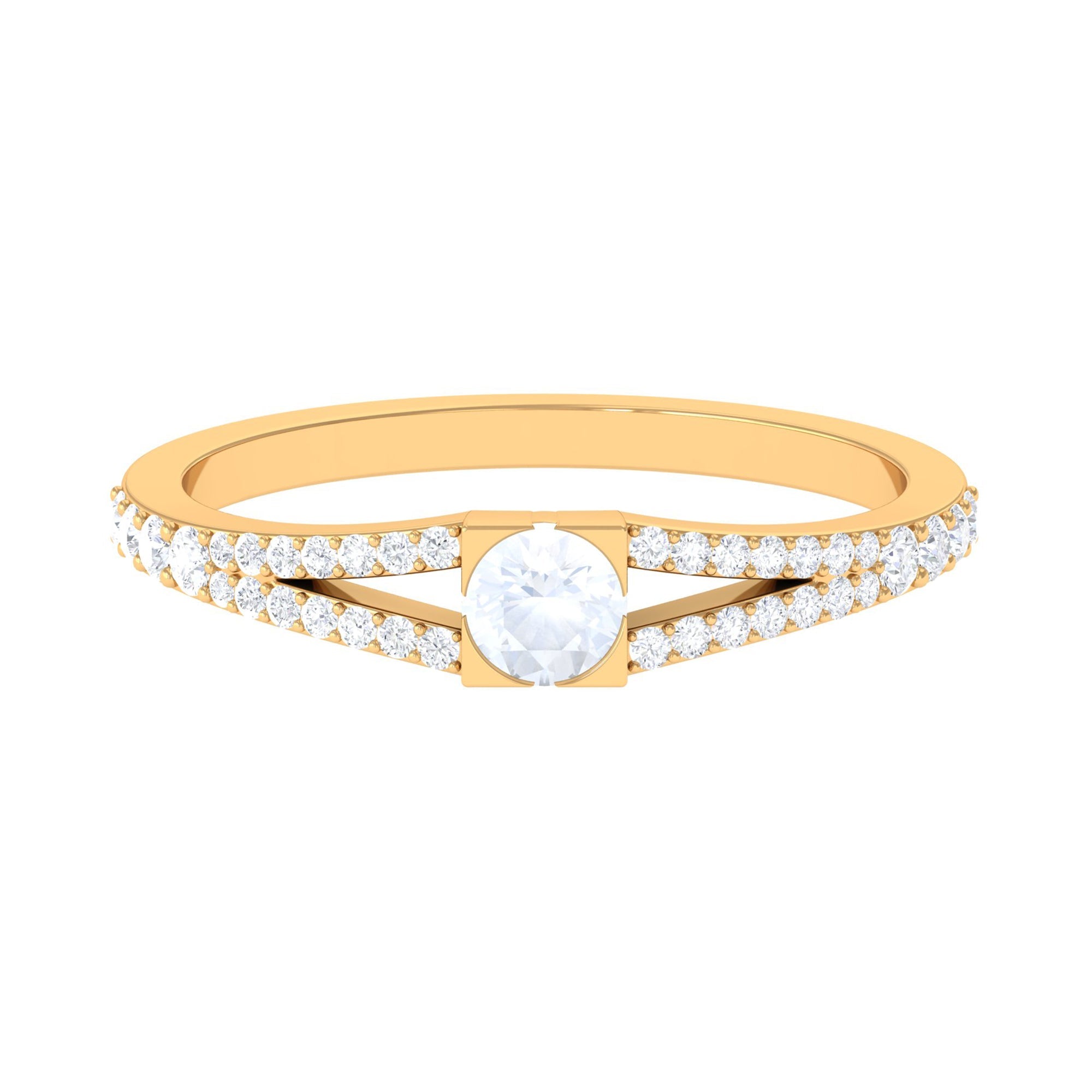 3/4 CT Minimal Moonstone and Diamond Split Shank Promise Ring