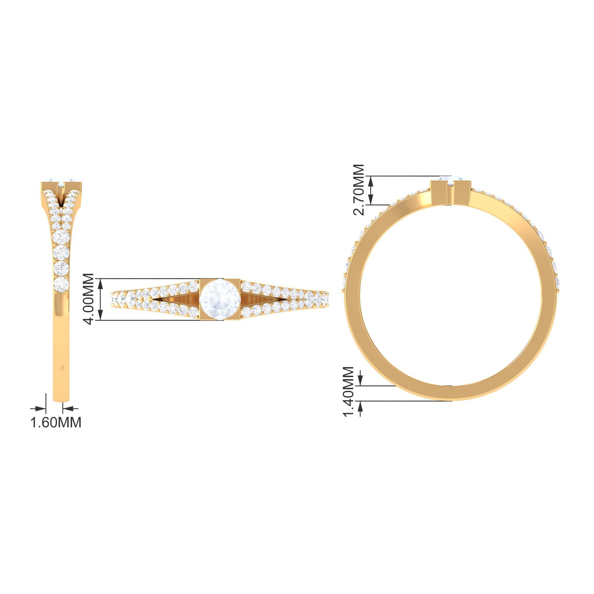 3/4 CT Minimal Moonstone and Diamond Split Shank Promise Ring