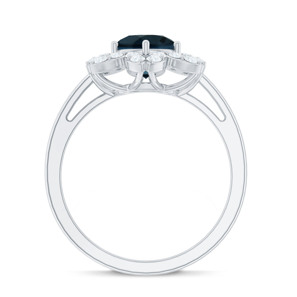 7mm Round London Blue Topaz Floral Engagement Ring with Diamond