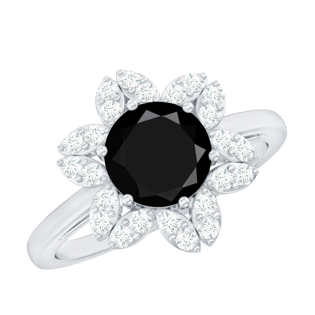 2.25 CT Created Black Diamond Flower Halo Ring with Diamond