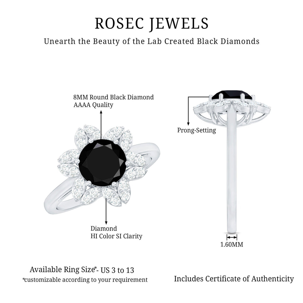 2.25 CT Created Black Diamond Flower Halo Ring with Diamond