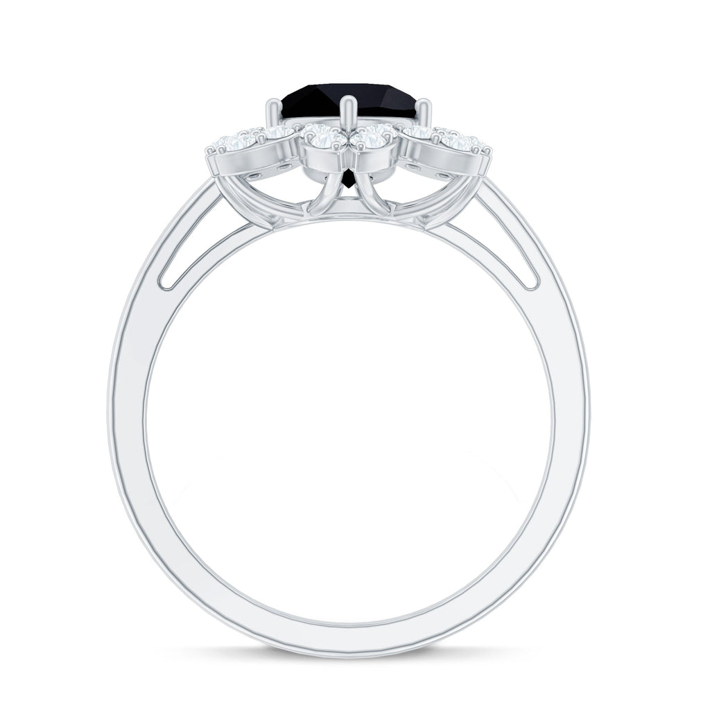 2.25 CT Created Black Diamond Flower Halo Ring with Diamond