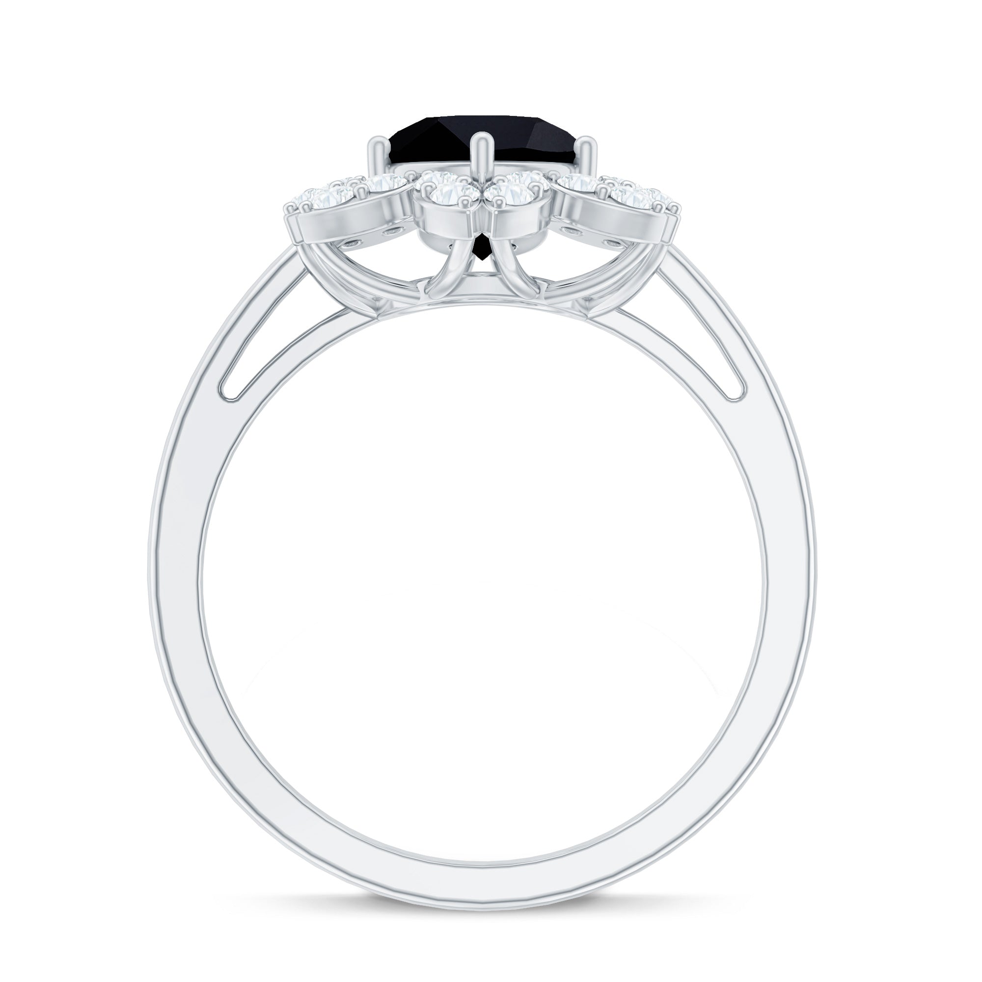 2.25 CT Created Black Diamond Flower Halo Ring with Diamond