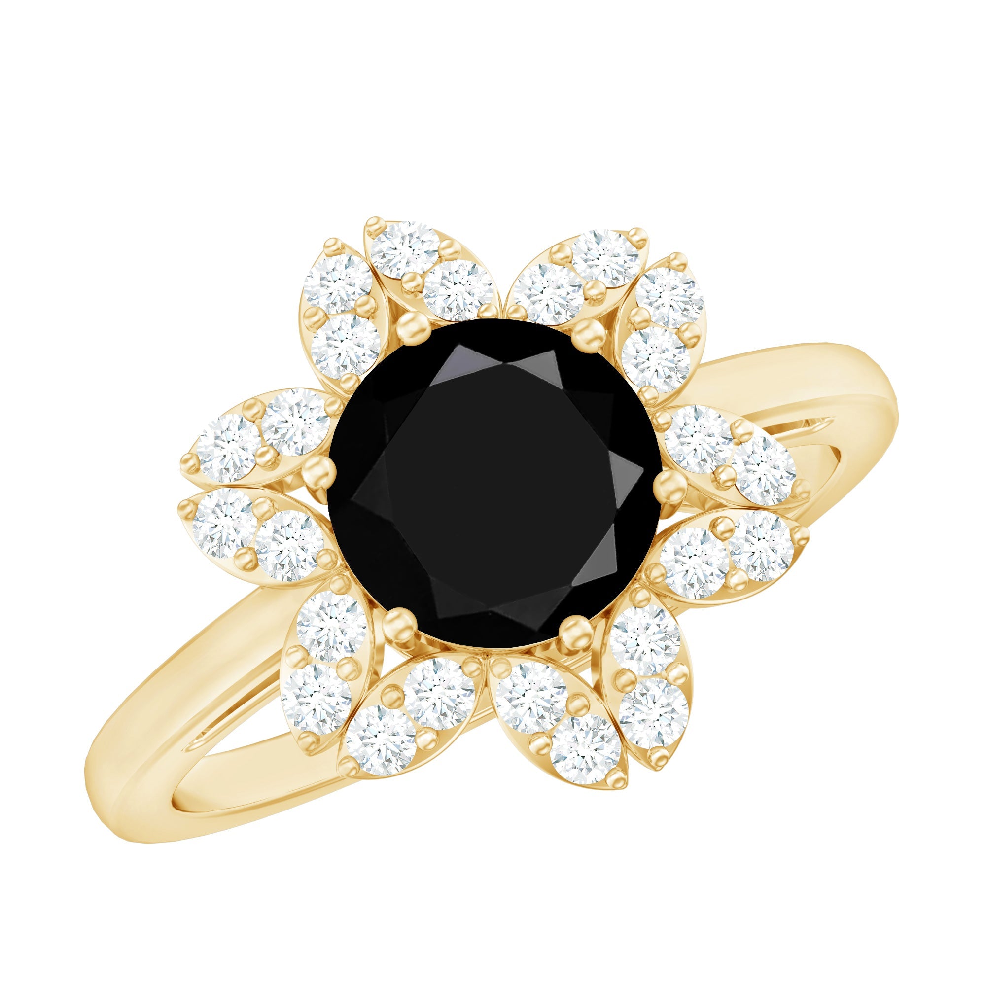 2.25 CT Created Black Diamond Flower Halo Ring with Diamond