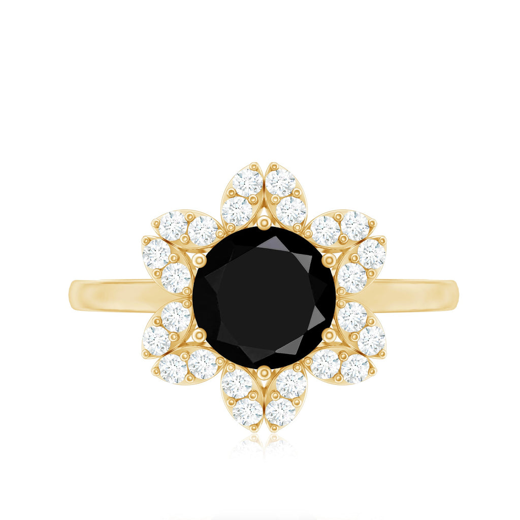 2.25 CT Created Black Diamond Flower Halo Ring with Diamond