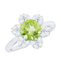 Natural 2 Carat Peridot Flower Engagement Ring with Moissanite