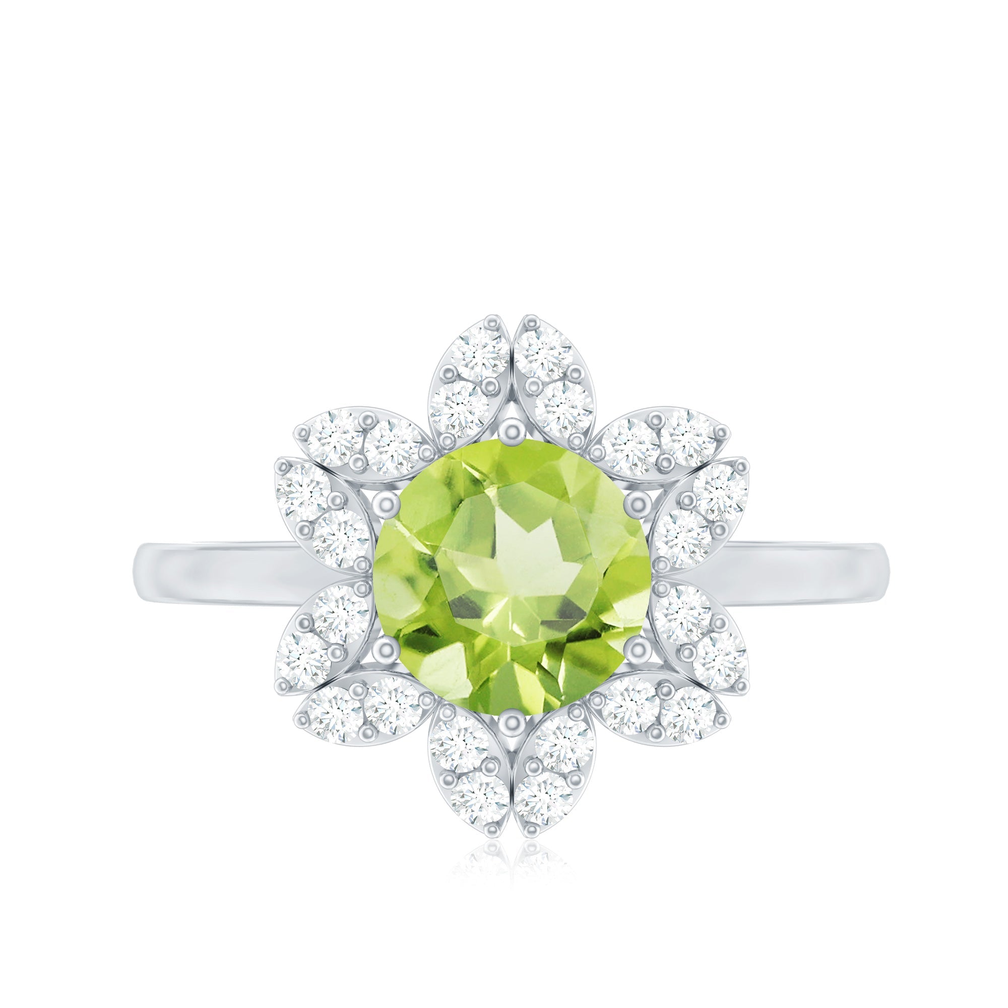 Natural 2 Carat Peridot Flower Engagement Ring with Moissanite