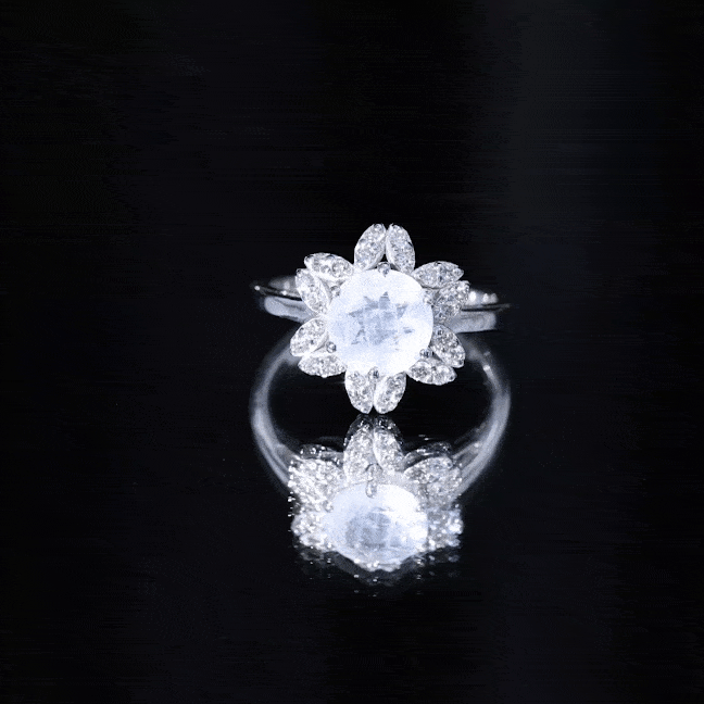1.25 CT Moonstone and Diamond Floral Halo Ring
