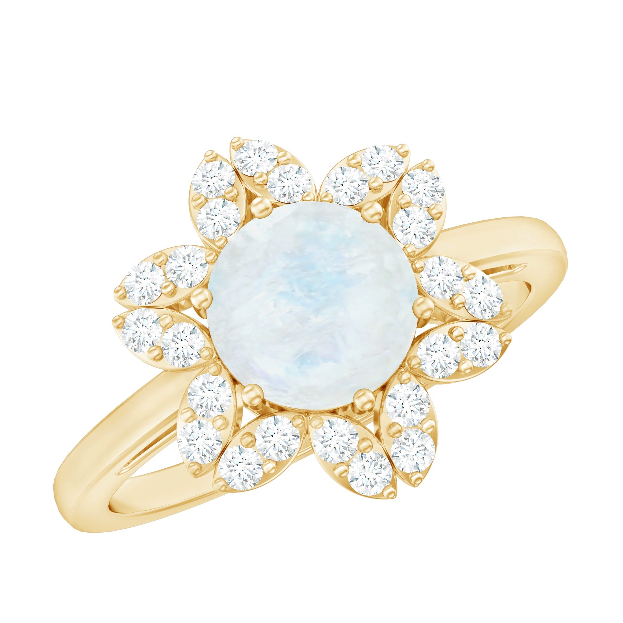1.25 CT Moonstone and Diamond Floral Halo Ring