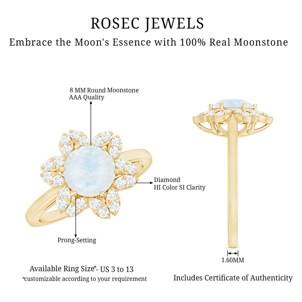 1.25 CT Moonstone and Diamond Floral Halo Ring